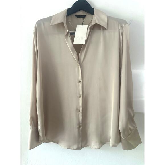 Zara satin cream and gold blouse SzM NEW - Picture 1 of 7